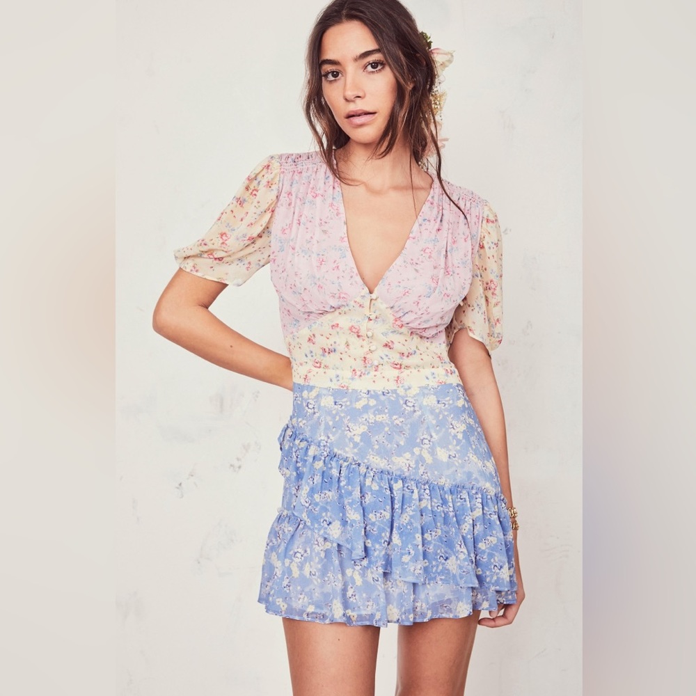 LoveShackFancy Bea Ruffled Floral-print Silk-georgette Mini Dress